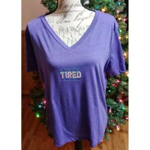 Handmade Women's V-Neck SS Purple T-Shirt Sz L Funny Quote Graphics Casual Wear